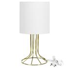 Abajur Torre Cilindrico Branco Com Aramado Dourado