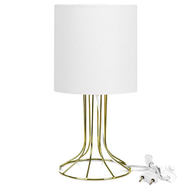 Abajur Torre Cilindrico Branco Com Aramado Dourado