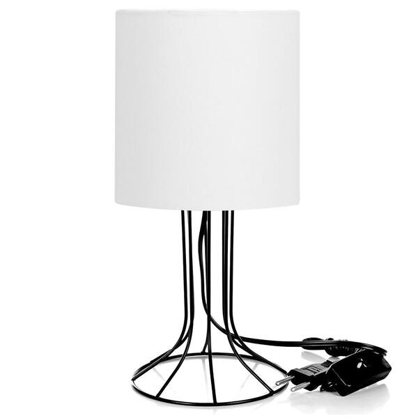 Abajur Torre Cilindrico Branco Com Aramado Preto