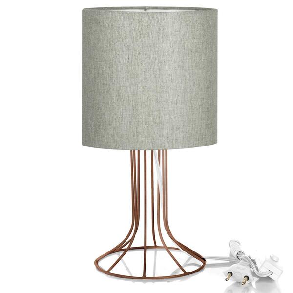 Abajur Torre Cilindrico Cinza Escuro Com Aramado Cobre