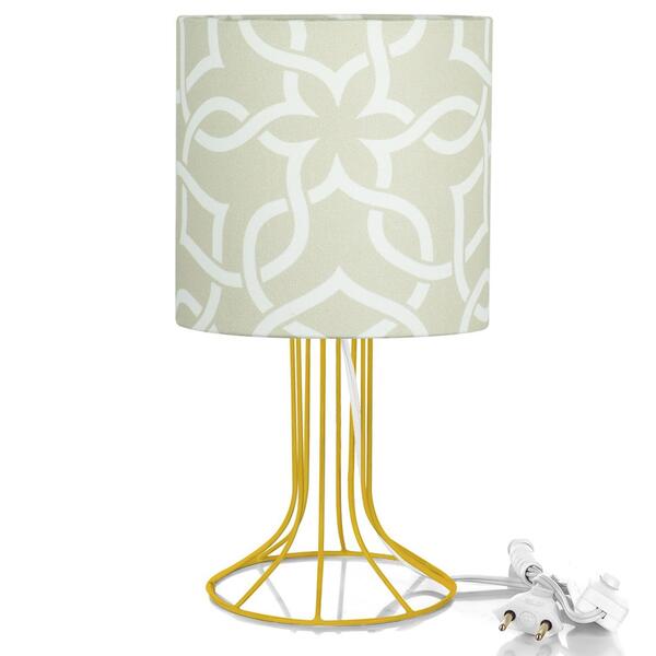 Abajur Torre Cilindrico Elos Bege Com Aramado Amarelo