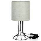 Abajur Torre Cilindrico Linho Claro Com Aramado Preto