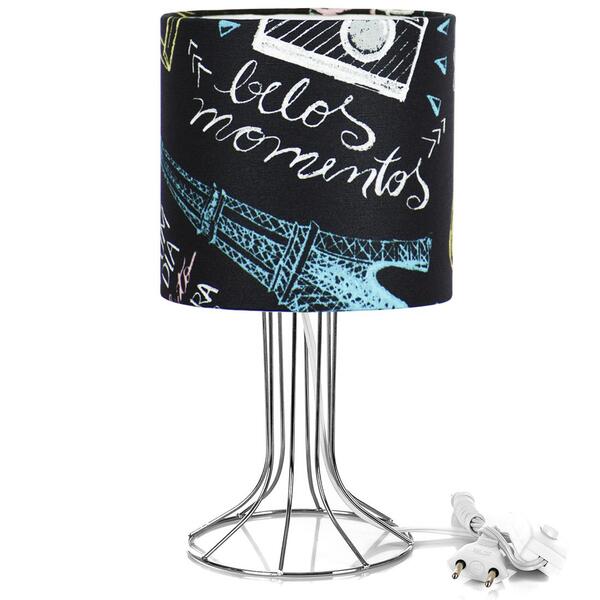 Abajur Torre Cilindrico Parede Giz Com Aramado Cromado