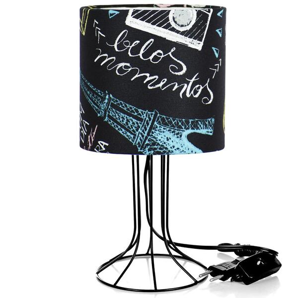 Abajur Torre Cilindrico Parede Giz Com Aramado Preto