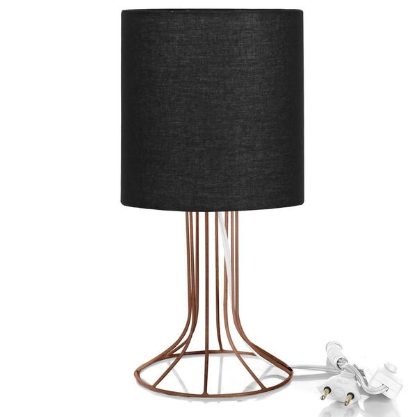 Abajur Torre Cilindrico Preto Com Aramado Cobre