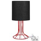 Abajur Torre Cilindrico Preto Com Aramado Vermelho