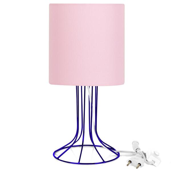 Abajur Torre Cilindrico Rosa Com Aramado Azul
