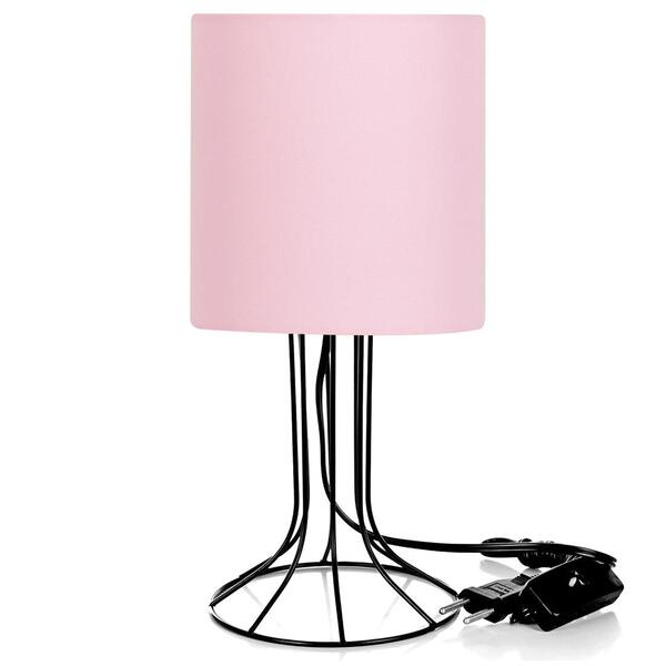 Abajur Torre Cilindrico Rosa Com Aramado Preto