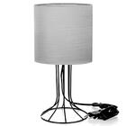 Abajur Torre Cilindrico Shantung Cinza Com Aramado Preto