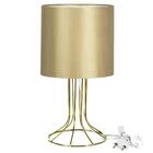 Abajur Torre Cilindrico Shantung Dourado Com Aramado Dourado