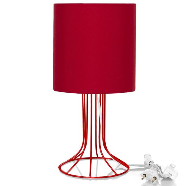 Abajur Torre Cilindrico Vermelho Com Aramado Vermelho