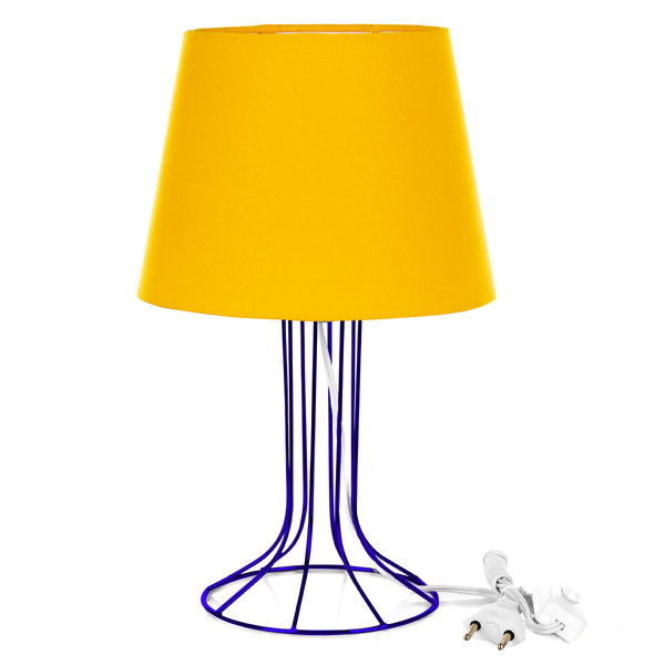 Abajur Torre Dome Amarelo Com Aramado Azul