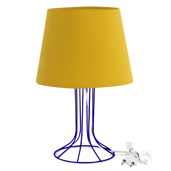 Abajur Torre Dome Amarelo Mostarda Com Aramado Azul