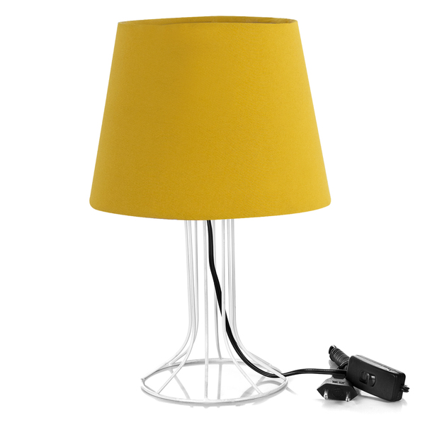 Abajur Torre Dome Amarelo Mostarda Com Aramado Branco