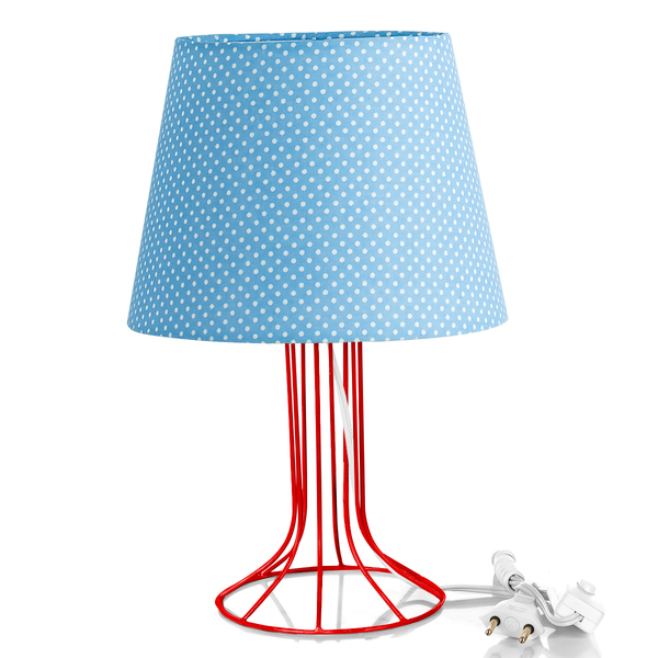 Abajur Torre Dome Azul/bolinha Com Aramado Vermelho