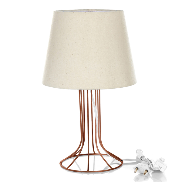 Abajur Torre Dome Bege Com Aramado Cobre
