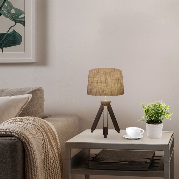 Abajur Tripé Base Madeira Vivare Md-2011 Cúpula Em Tecido 27x