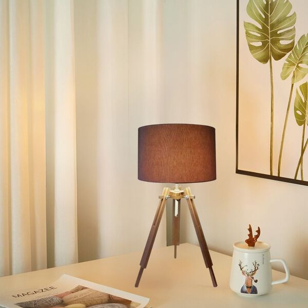 Abajur Tripé Base Madeira Vivare Md-2015 Cúpula Em Tecido 35x