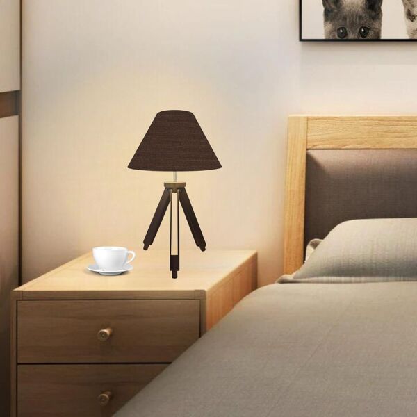 Abajur Tripé Base Madeira Vivare Md-2023 Cúpula Em Tecido 15x