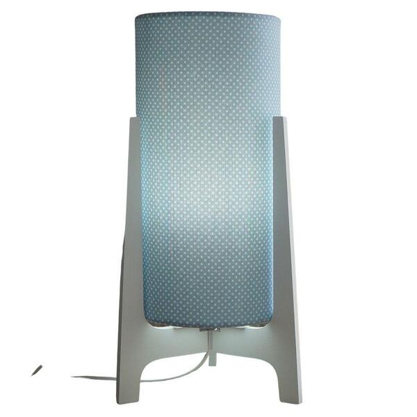 Abajur Tripé Branco E Cúpula Poá Azul E Branco 32 Cm X 15 Cm