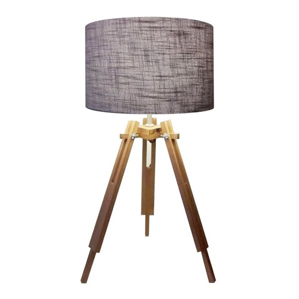 Abajur Tripe Madeira Md-2015 Cúpula Em Tecido 35x25cm Cinza -