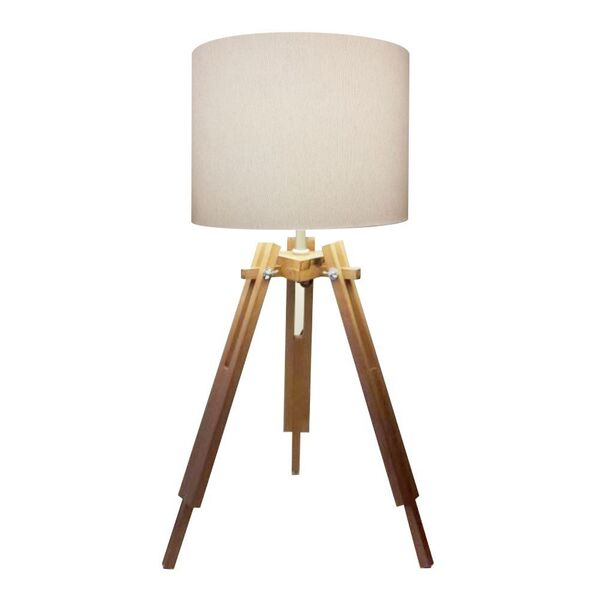 Abajur Tripé Madeira Md-2024 Cúpula Em Tecido - Branca - 127/