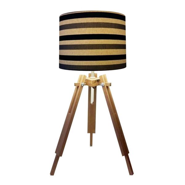 Abajur Tripe Madeira Md-2024 Cupula Tecido 30x25cm Listra Pre