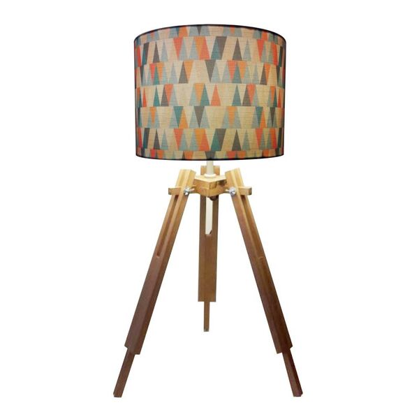 Abajur Tripe Madeira Md-2024 Cupula Tecido 30x25cm Piramides