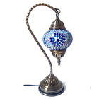 Abajur Turco Mosaico Metal E Vidro Azul Bivolt 40 Cm