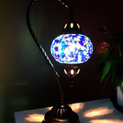 Abajur Turco Mosaico Metal E Vidro Azul Bivolt 40 Cm