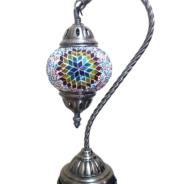 Abajur Turco Mosaico Metal E Vidro Mesclado Star Bivolt 40cm