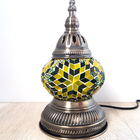 Abajur Turco Mosaico Metal E Vidro Verde Luminária 28 Cm