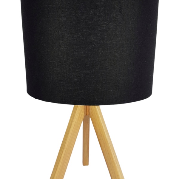Abajur Wooden Arrow Madeira Natural Cúpula Preta