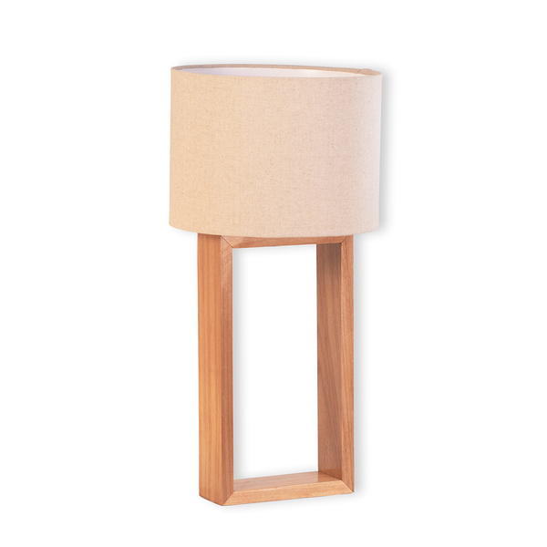 Abajur Wooden Frame Madeira Natural Cúpula Linho