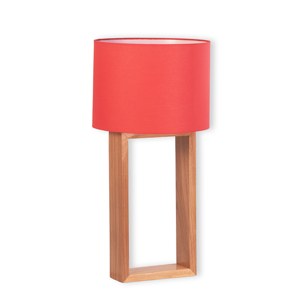 Abajur Wooden Frame Madeira Natural Cúpula Vermelha