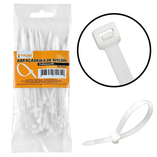 Abraçadeira De Nylon Tocha Branca 2,5mm X 20cm Com 100 Unidad