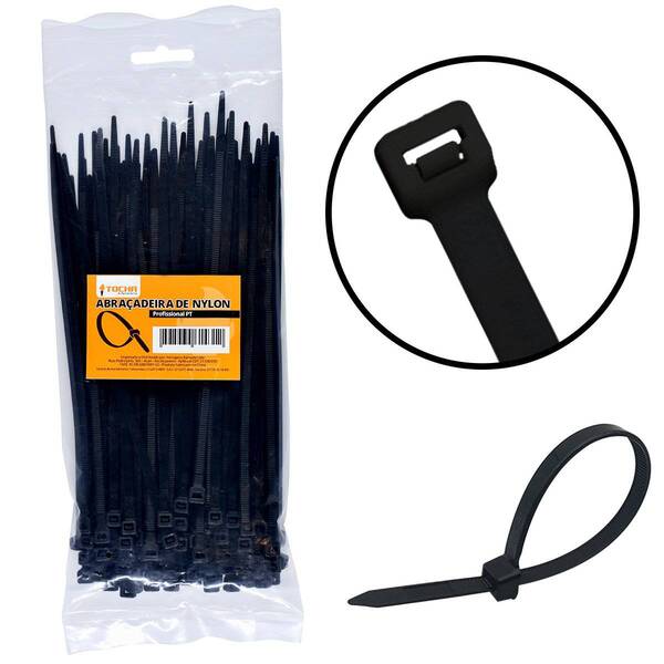Abraçadeira De Nylon Tocha Preta 7,6mm X 30cm Com 50 Unidades