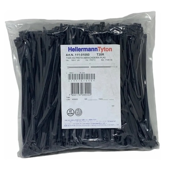 Abraçadeira Nylon 3,6x150mm T30r Hs Preto Hellermann 500 Peças