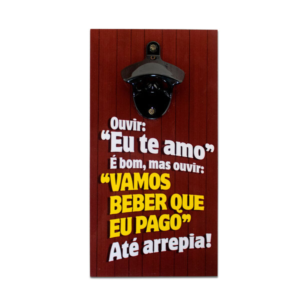 Abridor Garrafas Parede Vamos Beber Mdf Com Imã 25x13 Cm