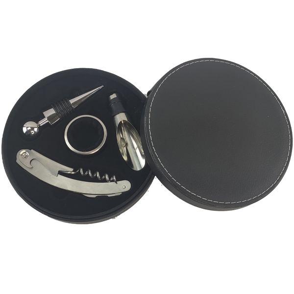 Abridor Vinho Saca Rolhas Kit 4 Peças Dosador Estojo Redondo