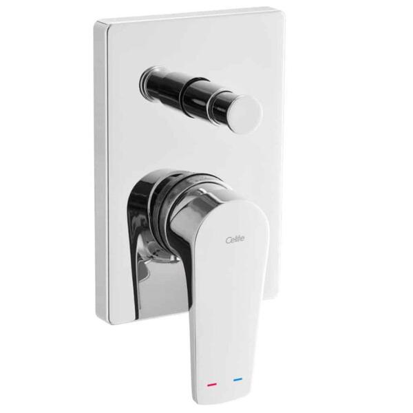 Acabamento Monocomando para Banheira eChuveiro de Parede com Desviador Base Noronha Celite