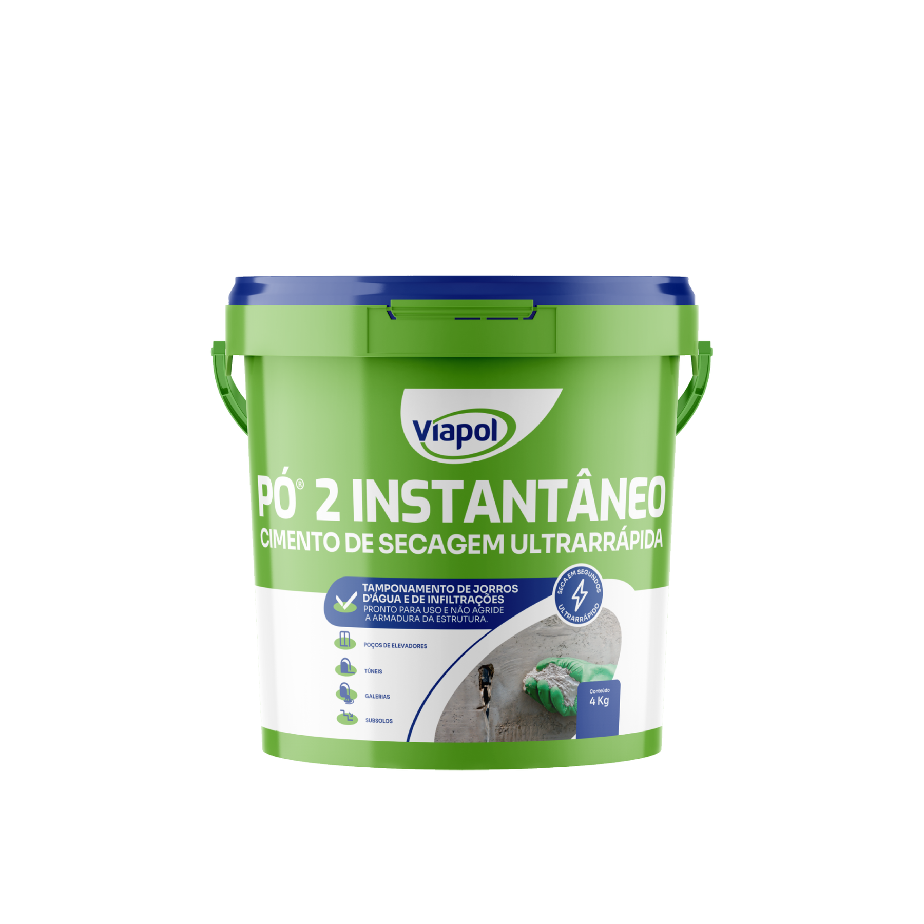 Cimento de Secagem Ultrarrápida para Tamponamento Pó 2 Instantâneo 4kg Cinza Viapol