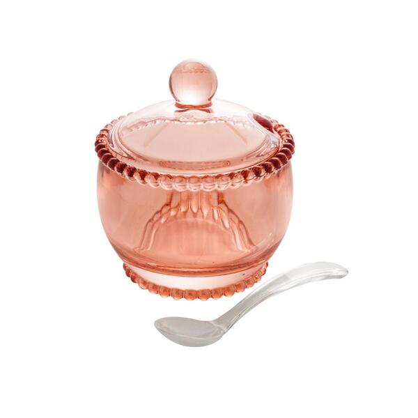 Açucareiro Com Colher Wolff Pearl De Cristal Rosa 10cm X 8cm