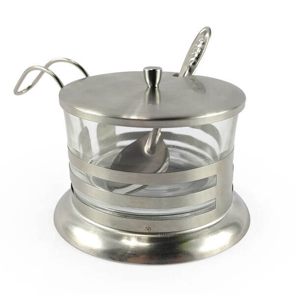 Açucareiro De Vidro 260ml Com Revestimento Externo Em Aço Ino