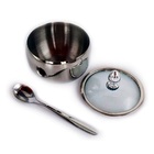 Açucareiro Luxo Em Aço Inox Com Tampa De Vidro E Colher Unyho