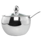 Açucareiro Luxo Em Aço Inox Com Tampa De Vidro E Colher Unyho