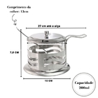 Açucareiro Vidro Tampa Colher Aço Inoxidável 200ml Alça Inox