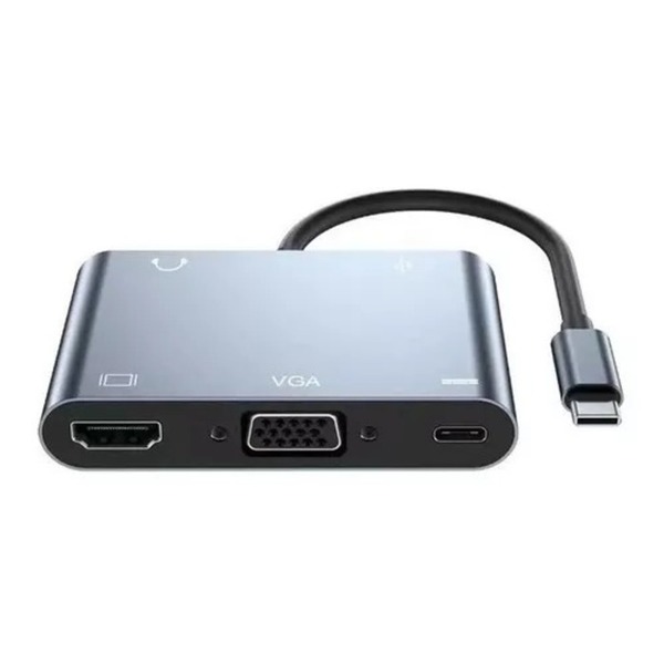 Adaptador 4 K Tipo C 5 Em 1 Para Hdmi / Vga / Audio /usb/ Aud