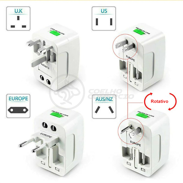 Adaptador Tomada Universal Padrão 150 Países Uk Europa Eua As