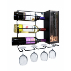 Adega Aramada Suspensa Preta Para 3 Garrafas Com Guarda Rolhas